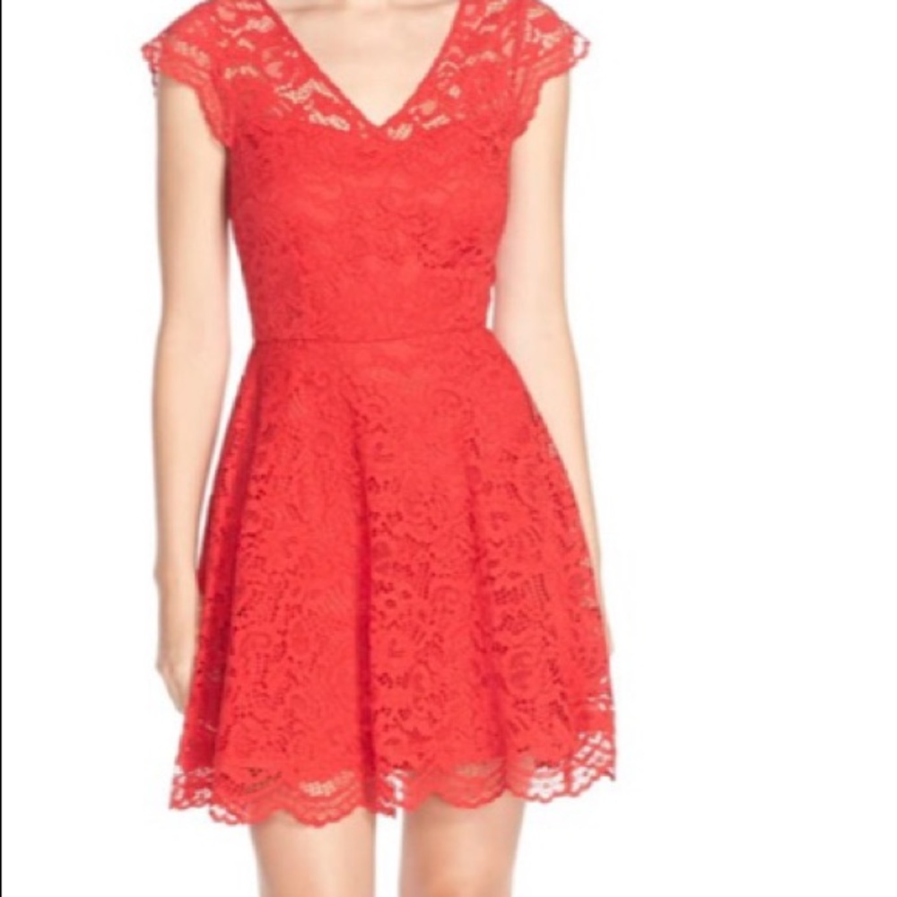 BB Dakota Reece Lace Fit and Flare Red Dress sz 8